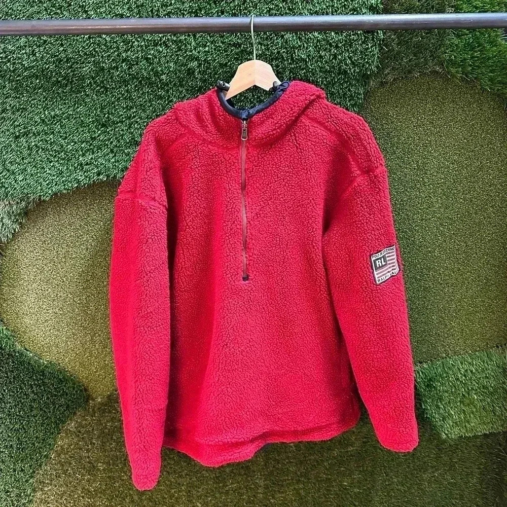 Vintage Polo Sport Reversible Hooded Fleece Jacket Medium